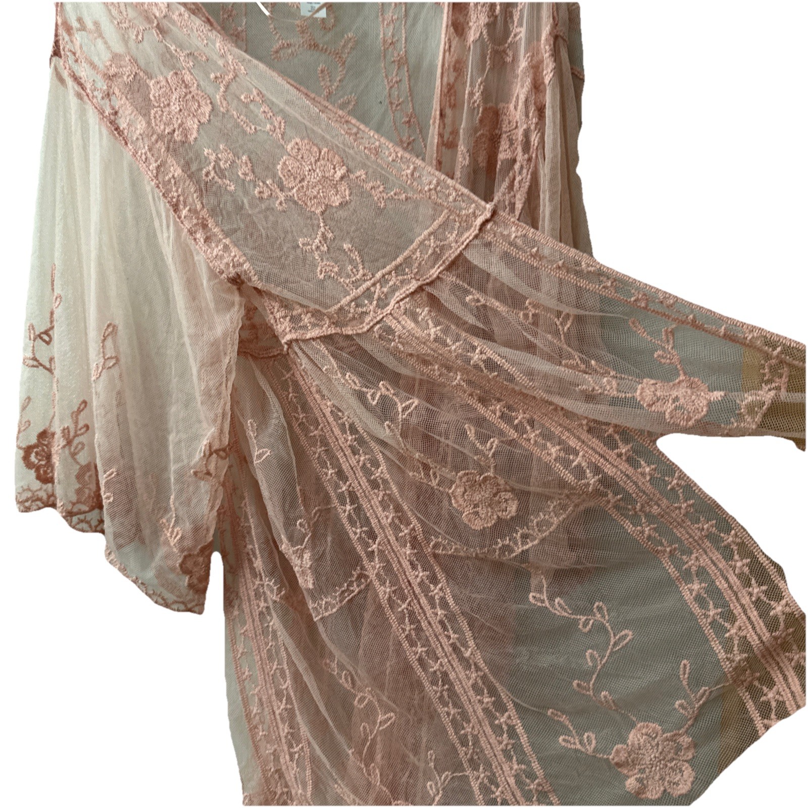 Women’s LC Lauren Conrad Pink Sheer Lace One Size Kimono Duster Cardigan cover
