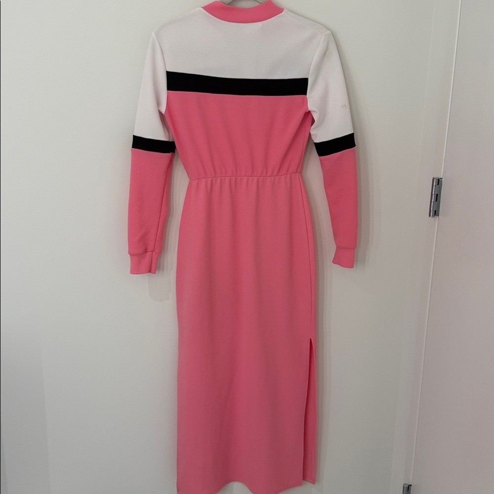 ASOS Colorblock Midi Dress Zip Neck Long Sleeve Pink White Black Size 2