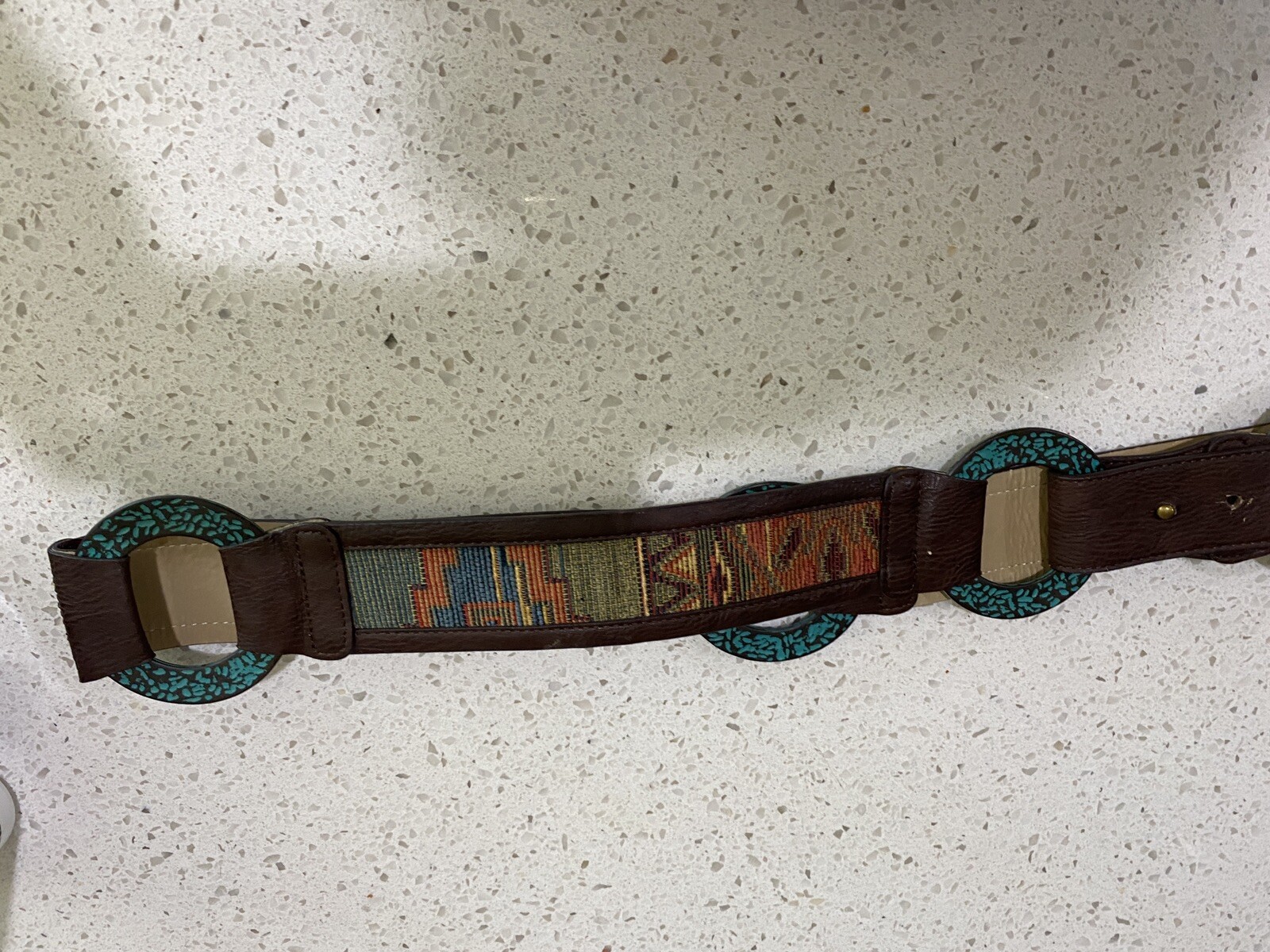 Chicos Faux Leather Turquoise Belt with embroidered design Size Large