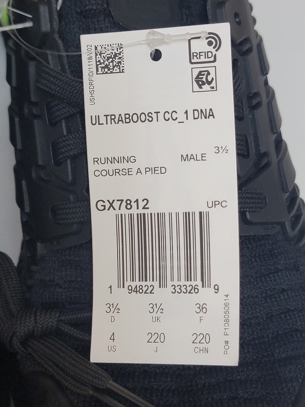 Adidas Ultraboost CC_1 DNA Core Black Green Shoes GX7812 Mens Size 4 New