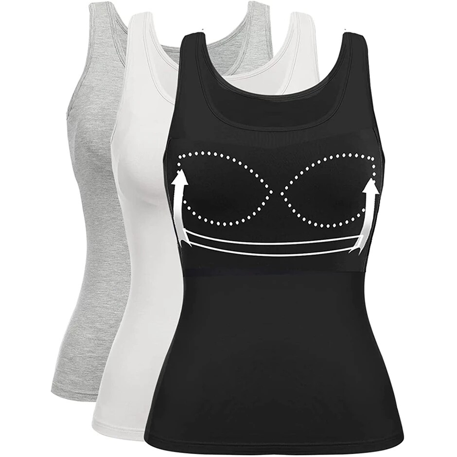 Women’s Camisole with Built in Shelf Bra Casual Tank Tops Sleeveless Basic Vests