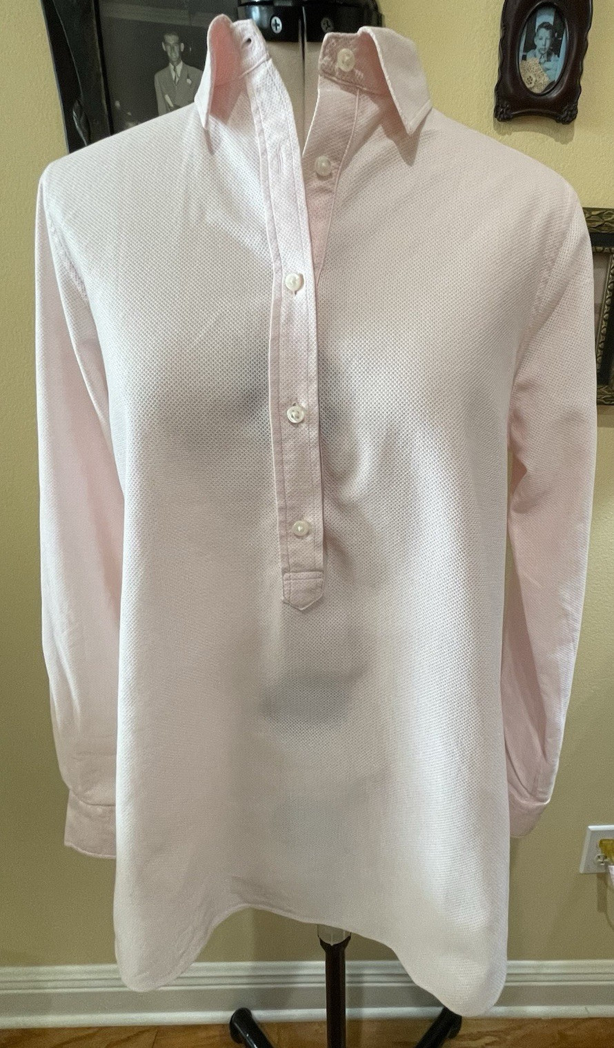 Ann Mashburn M Pink Cotton Popover Shirt Textured Long Sleeve Tunic