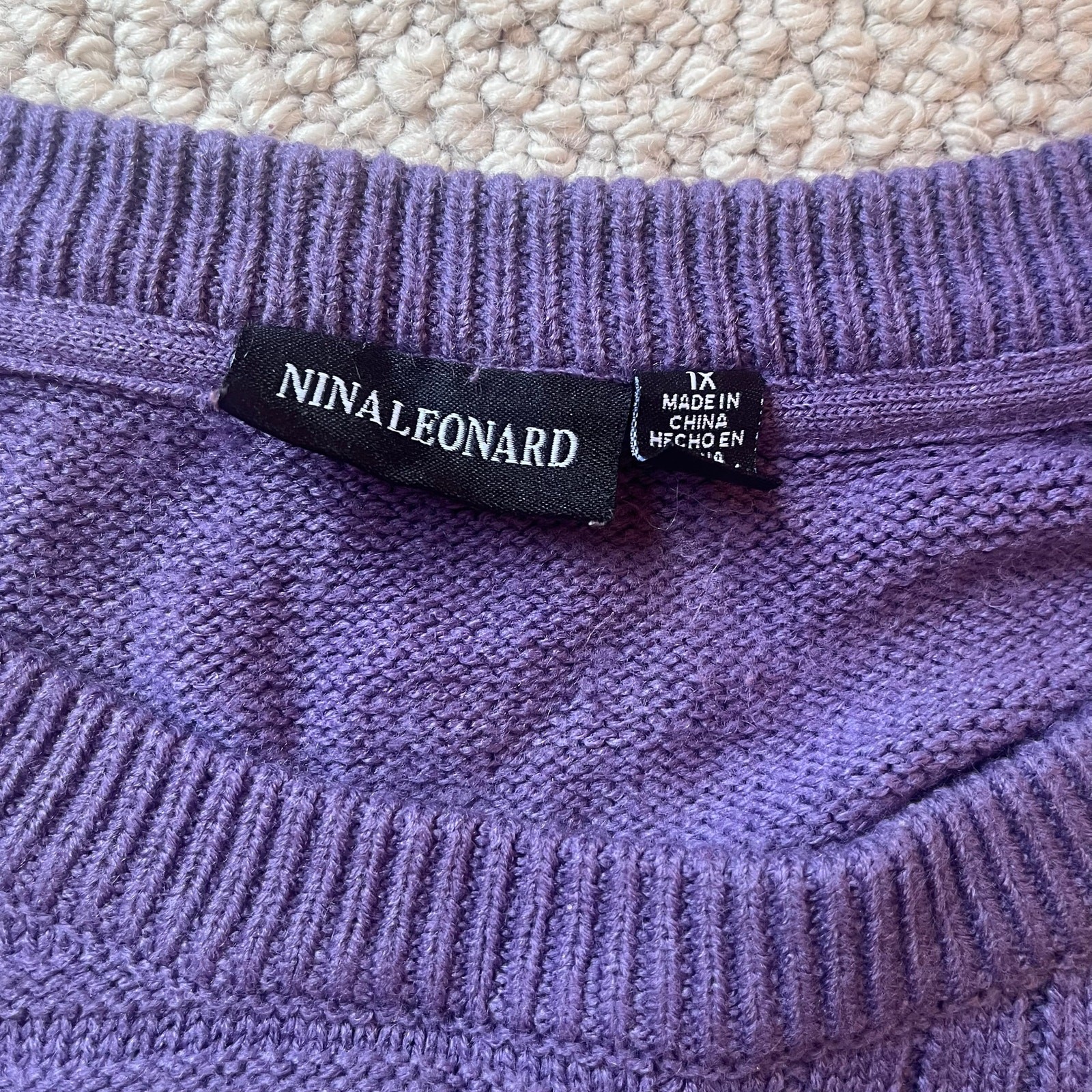Nina Leonard Mixed Ribbed Boxy Purple Sweater