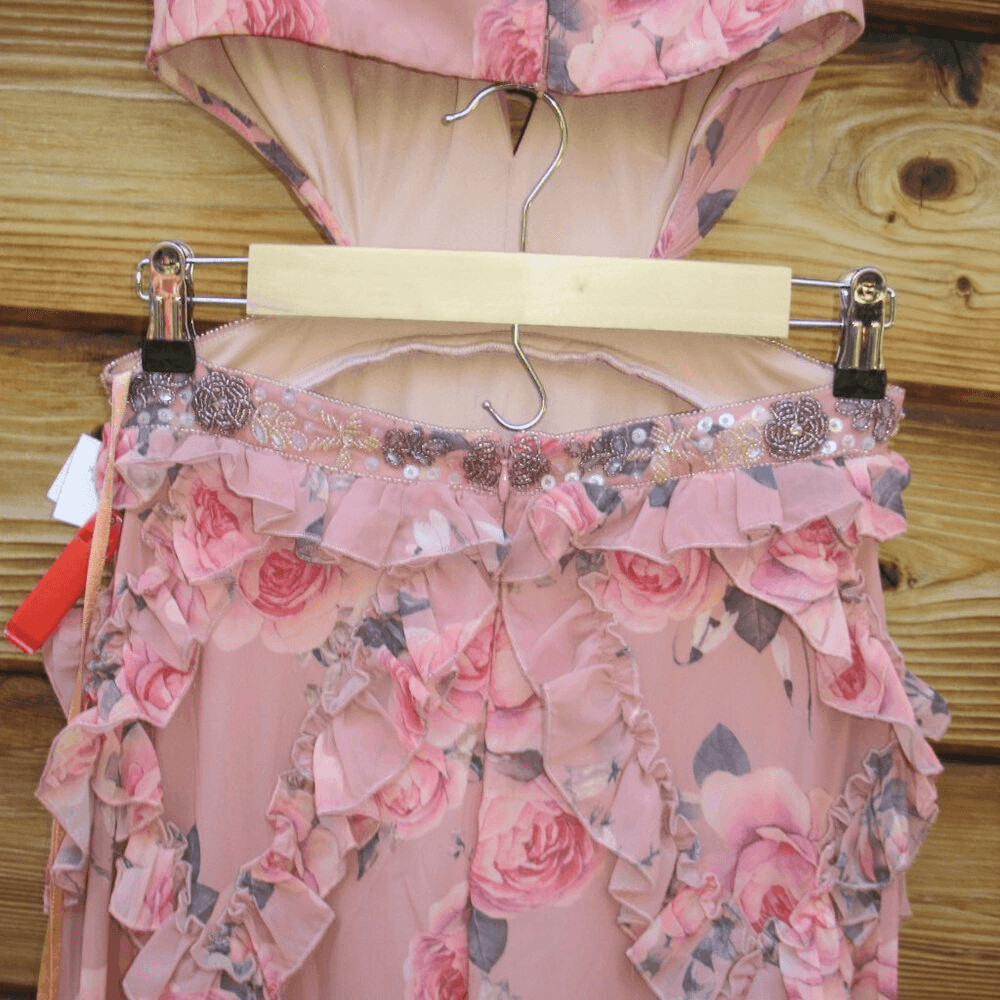 NWT Mac Duggal 9152 RUFFLED CUT OUT CAP SLEEVE V NECK GOWN Rose Size 4