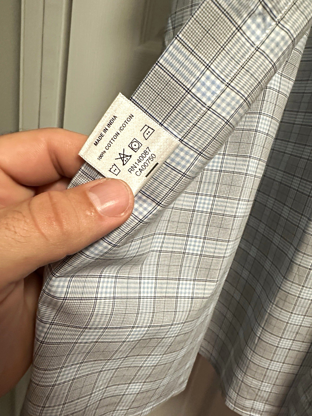 bb Cotton Check Dress Shirt XL Blue/White 17 Neck 36/37 Point Collar