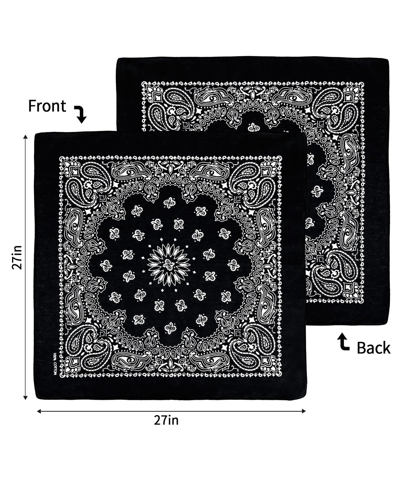 Bycc Bynn Large 27×27 Inch Bandana – 4 Pack 100% Cotton Bandanas for Men & Women
