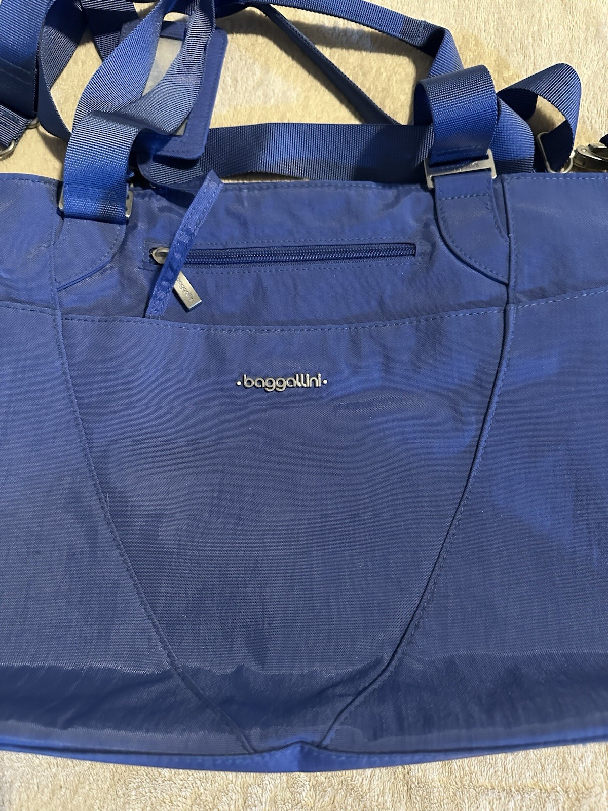 baggallini Blue Tote Bag Zip Closure, Detachable Strap, Inner/Outer Pockets