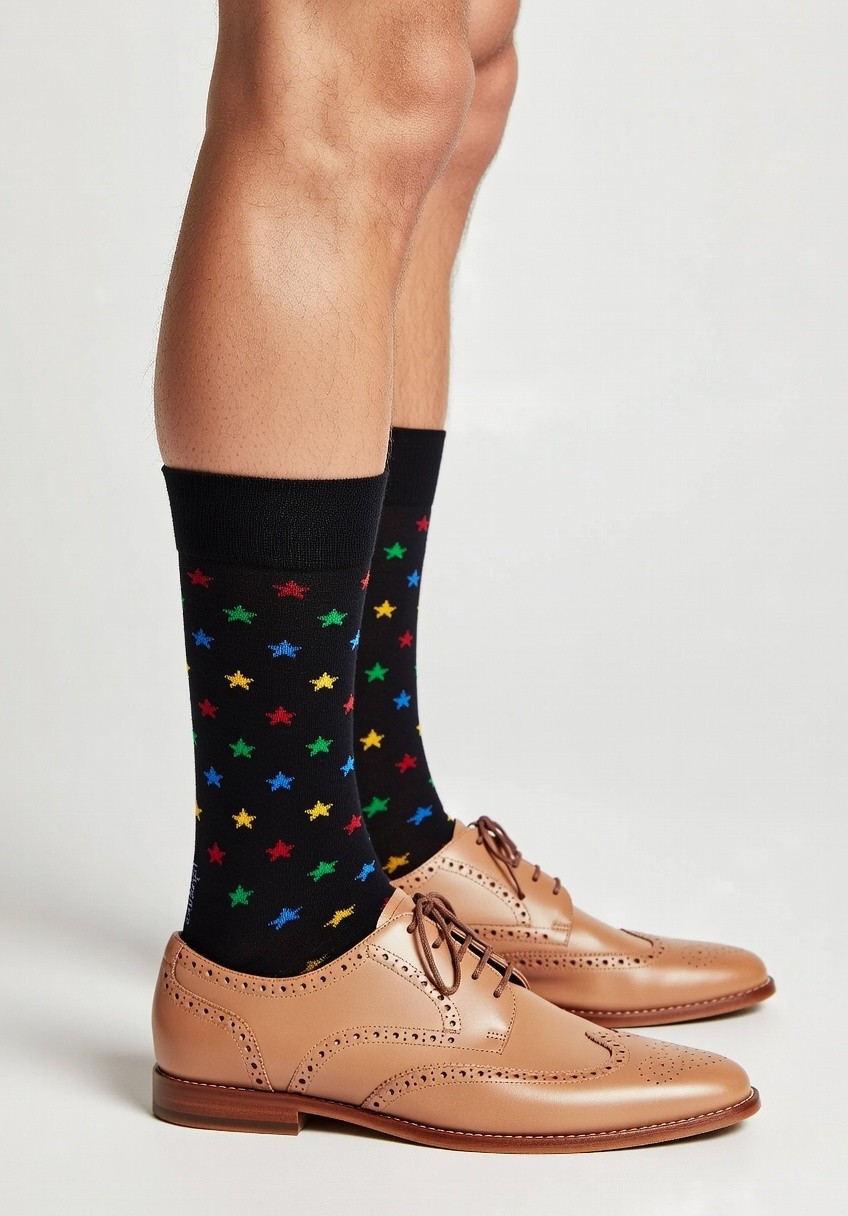 PIERRE CARDIN | Mens Black Multicoloured Stars Socks | One Size UK 7-11 EU 40-46