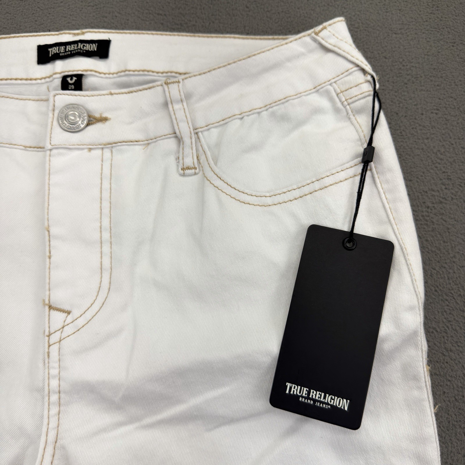 True Religion Flare Capri Jeans Womens 29 Optic White Flap Pockets NWT $159