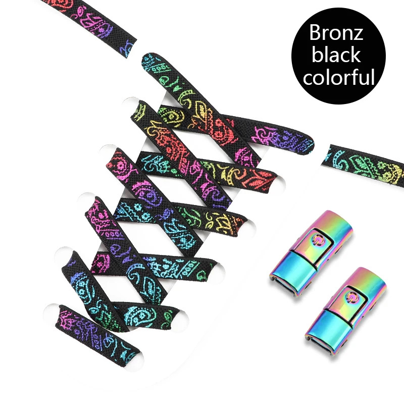 0.8cm Wide Flat Shoe Laces Without Ties Elastic Shoelaces Colored Pattern Organi