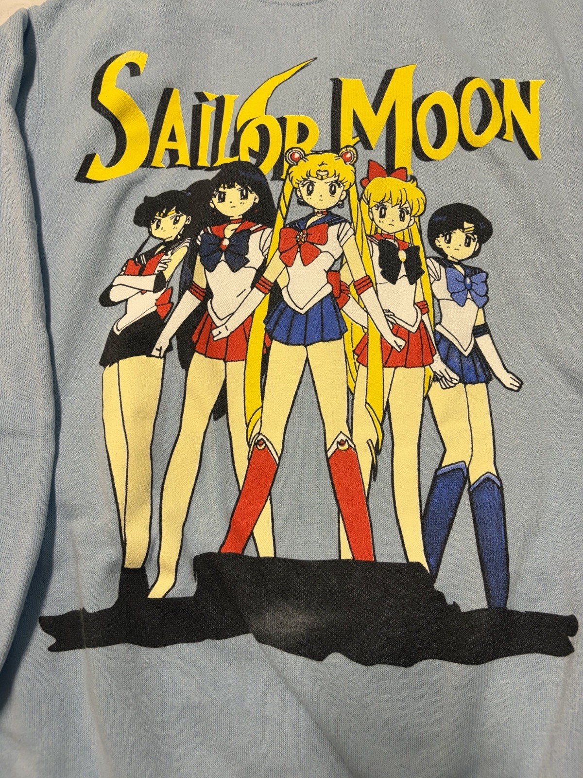 90’s Sailor Moon Crewneck Sweatshirt Large Tultex Flaws Usa Fleece Blue