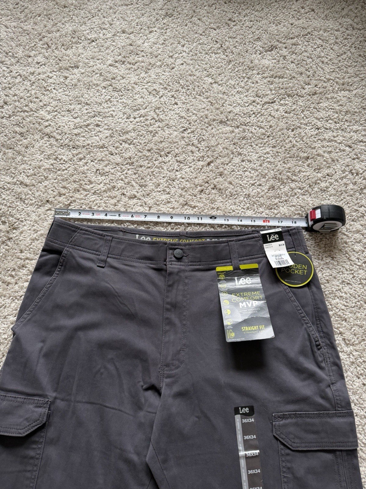 Lee – Extreme Comfort MVP Engineer Straight Fit Cargo Pants 36×34 Gray NEW wTags