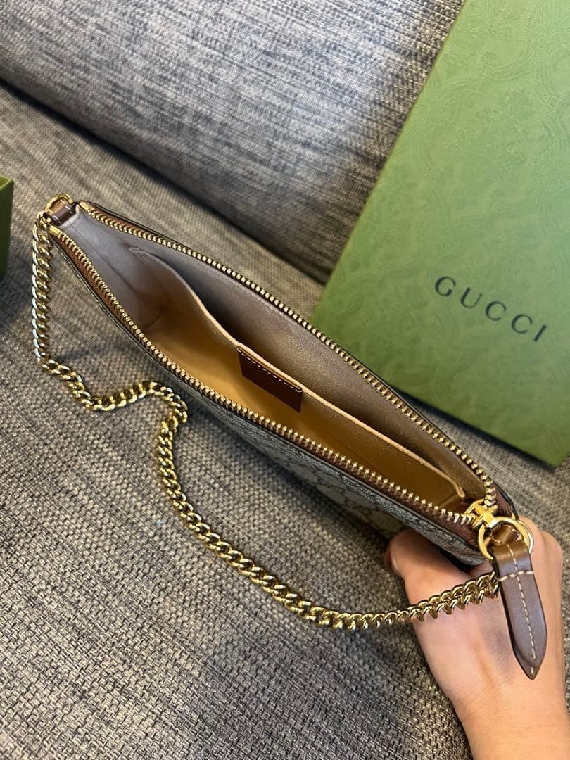 GUCCI GG 909096 Canvas Handbag US 8.7×5.1in Beige Grey Leather Trim Elegant