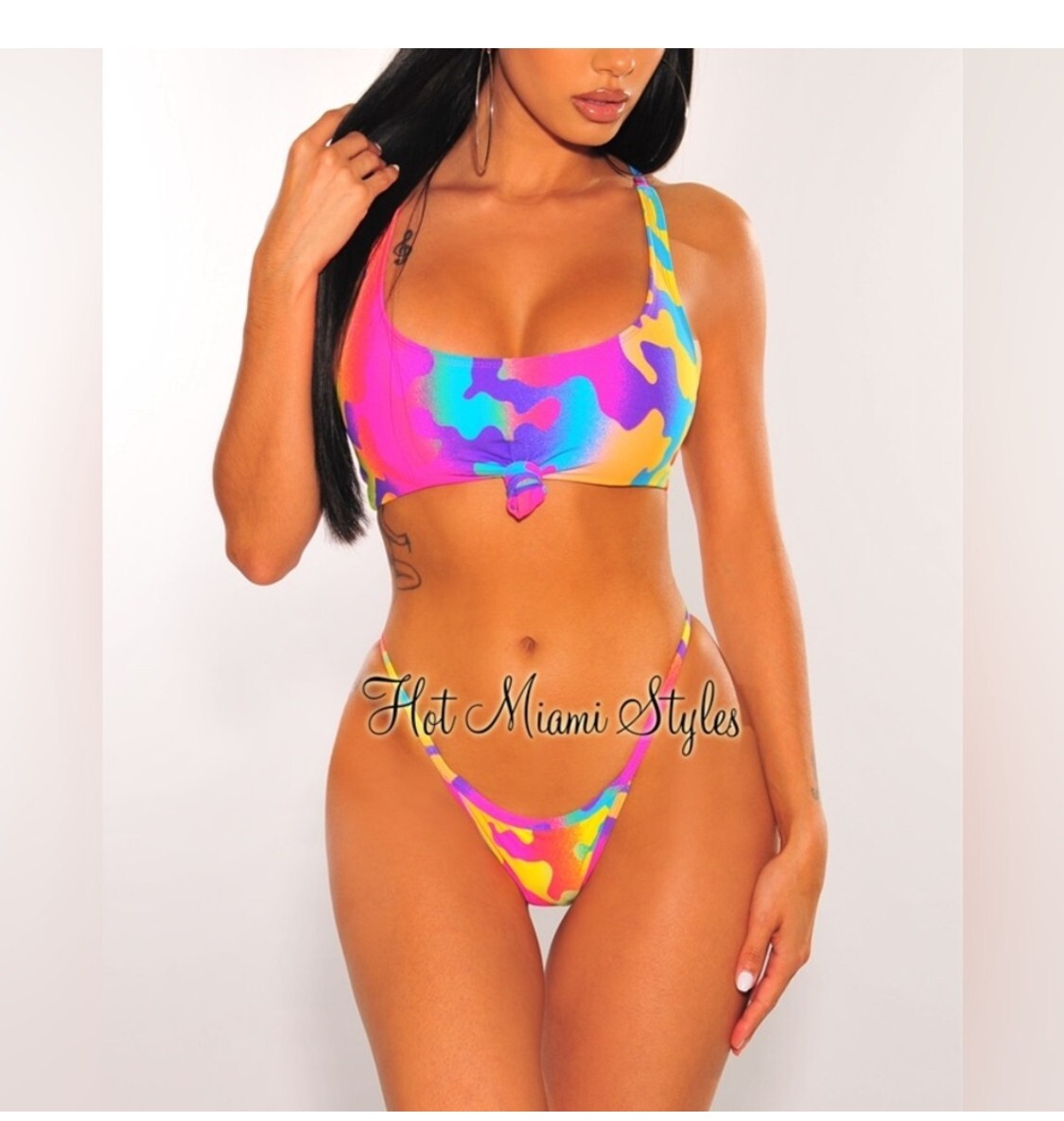 Hot Miami Styles Brazilian Cut Bikini Set Bright Camo M/L