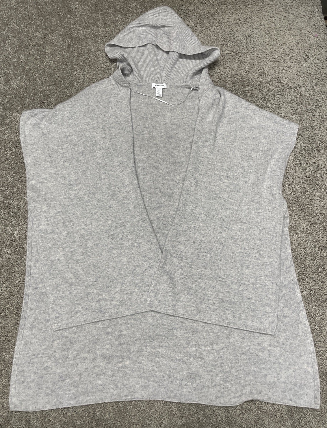 Nordstrom Sweater Poncho Womens One Size Gray Wool Cashmere Hoodie Loungewear