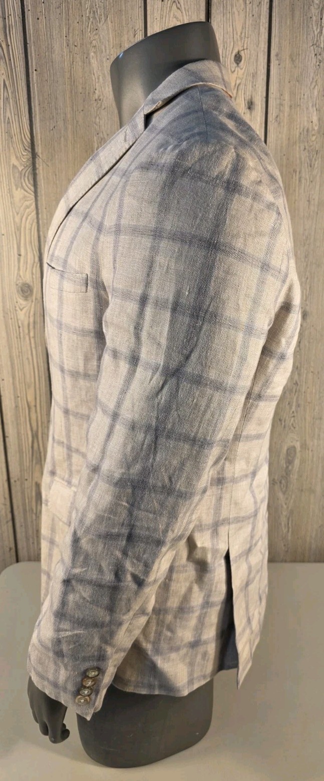 Lansky Brothers Men’s 44R Jacket Sport Coat Linen Check Plaid Tallia