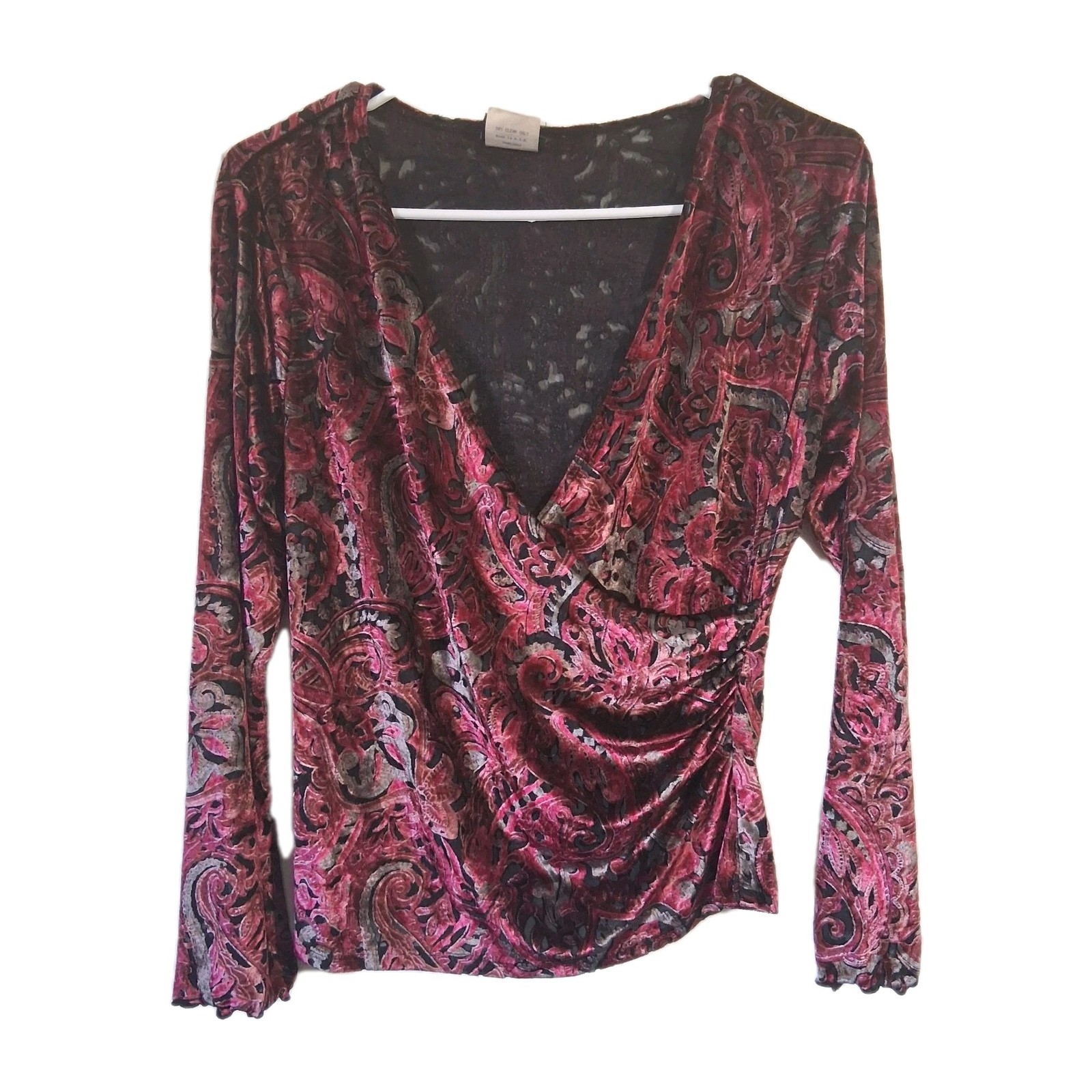 Burnout Velvet Top Indie Sleaze Y2K Grunge Paisley Ruched Pink Black Women M