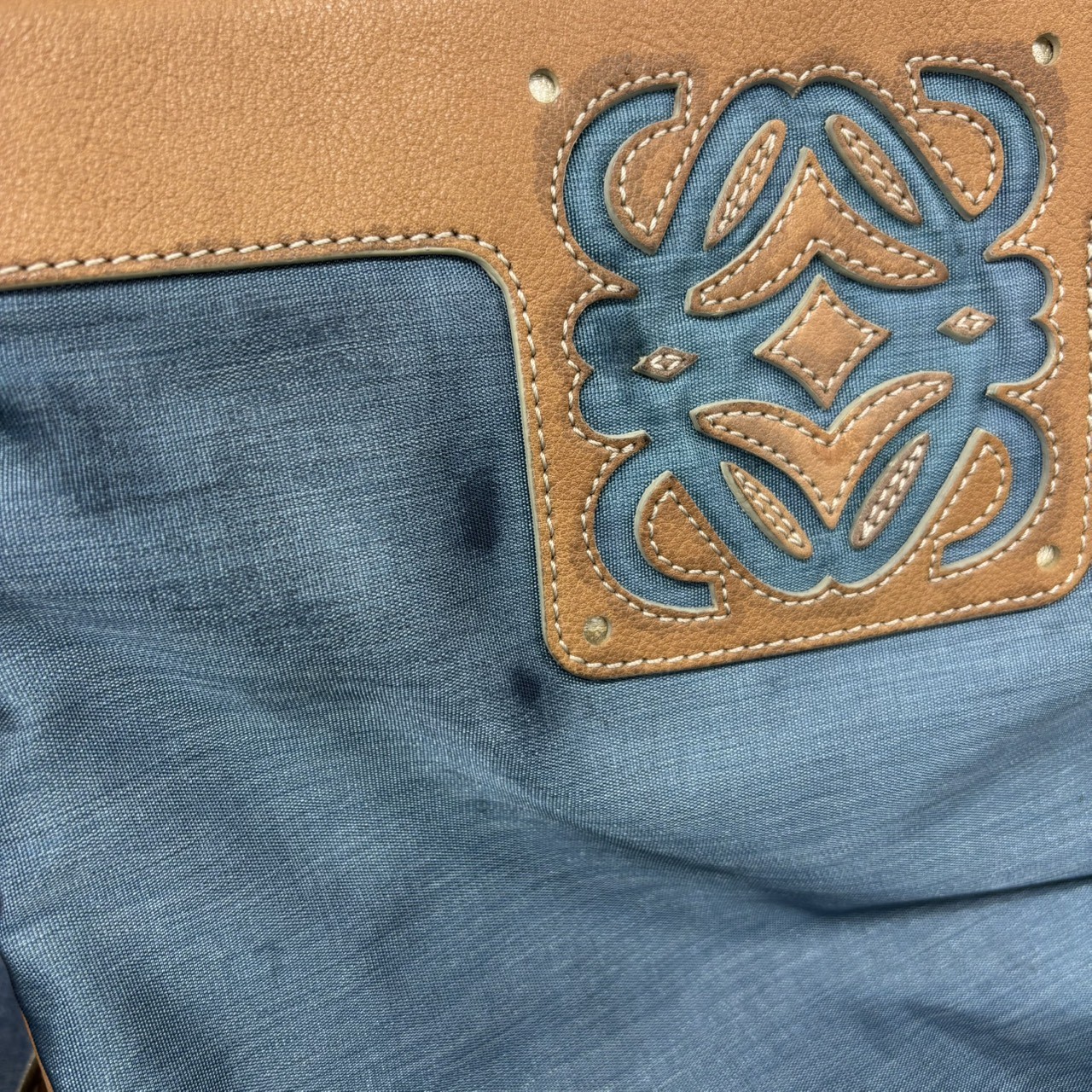 USED LOEWE Shoulder Bag anagram 340807 Nylon/leather Blue Camel Everyday use