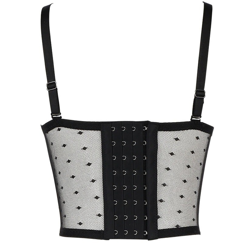 Sexy Mesh Lace Bustier Crop Top Women’s Bow Nightclub Festival Party Corset