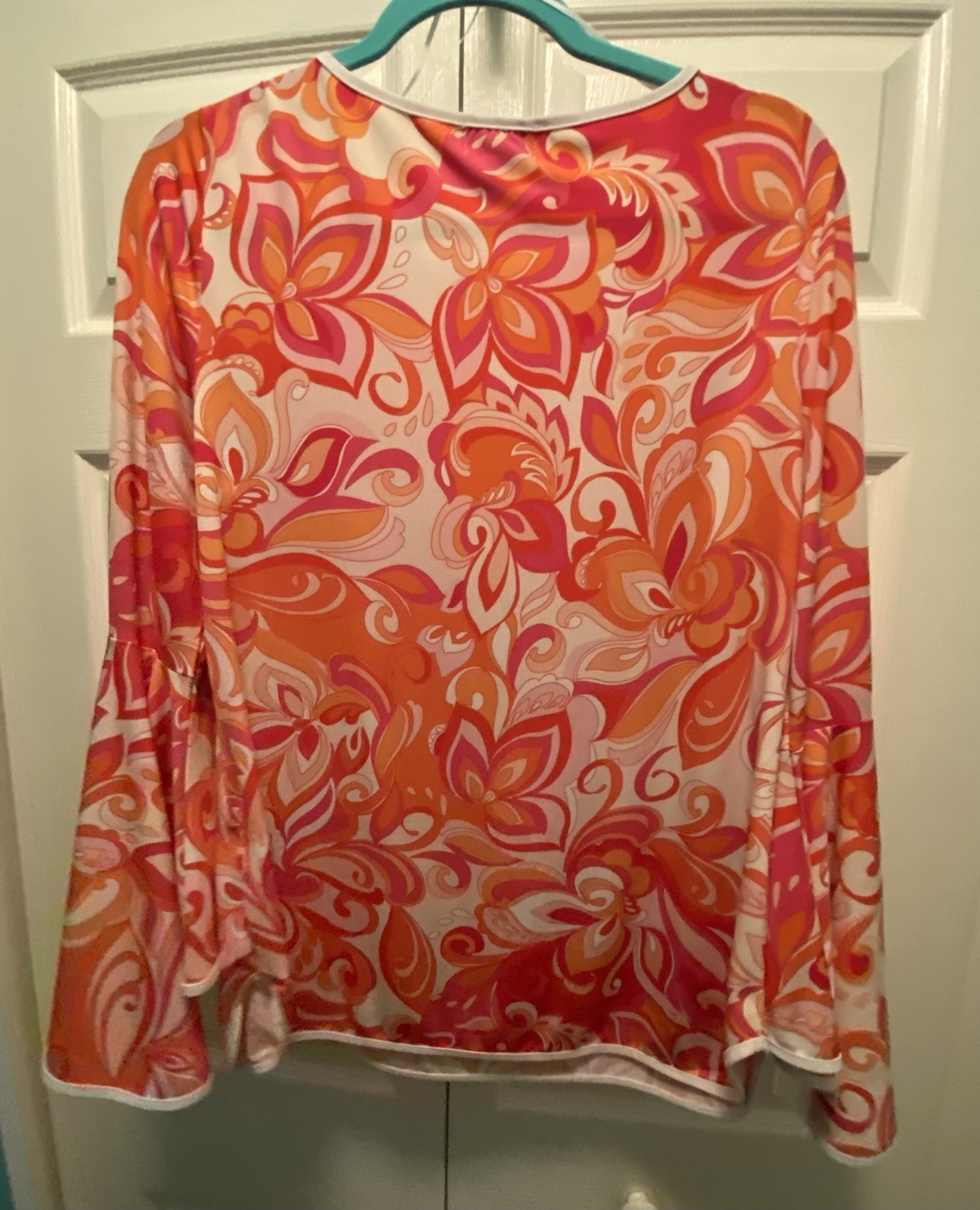 Sam & Jess Vintage Inspired 60’s Groovy Swirl Floral Pink Orange Top Large
