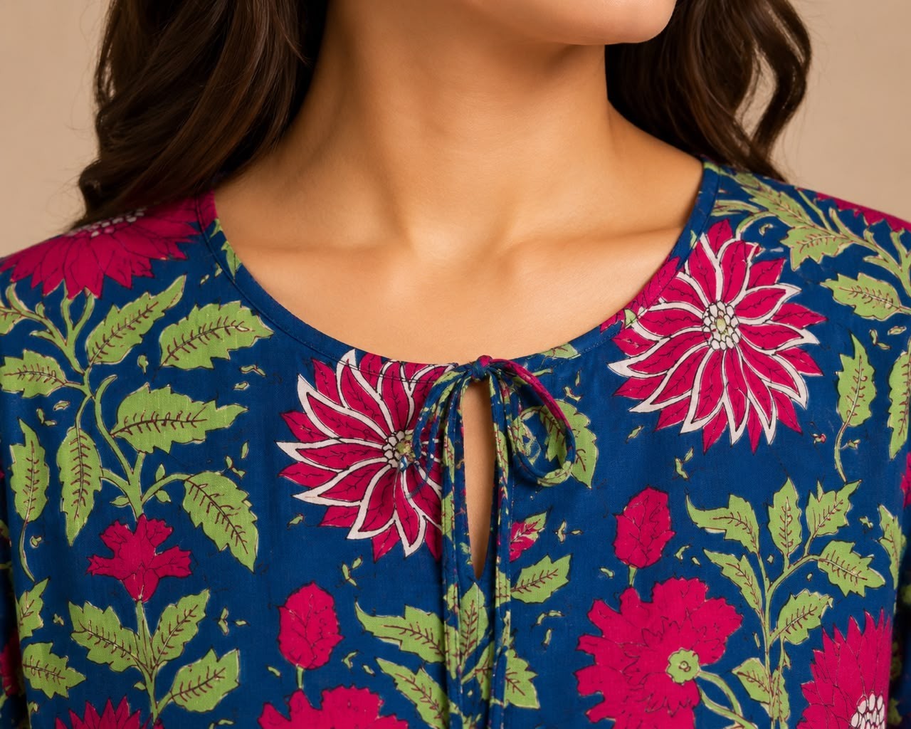 Blue Summer Cotton Maxi Dress, Floral Block Printed Women Cotton Dress, Dresses