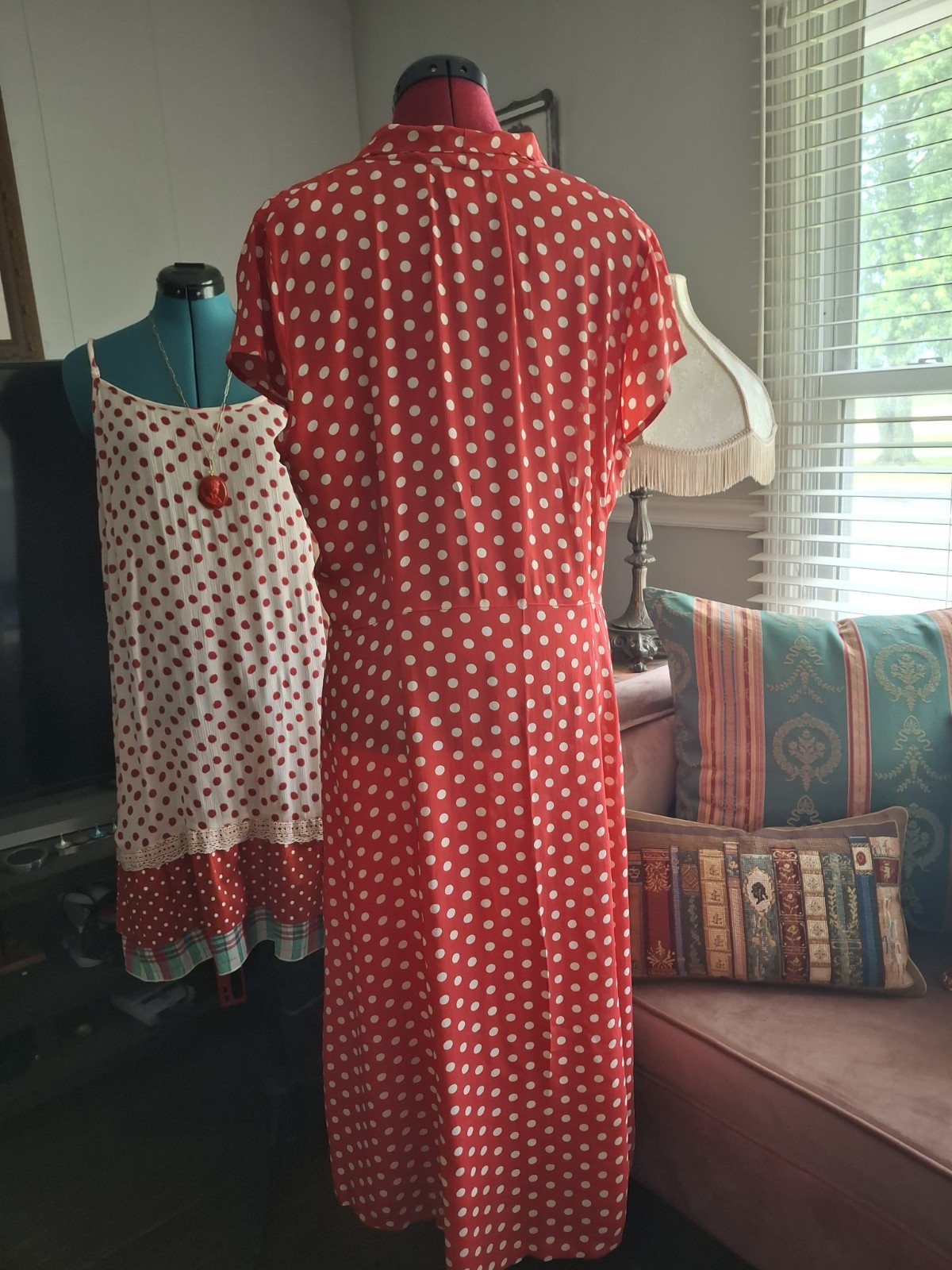Vintage April Cornell 40s Style Red White Polkadot Dress Fit &Flare XL