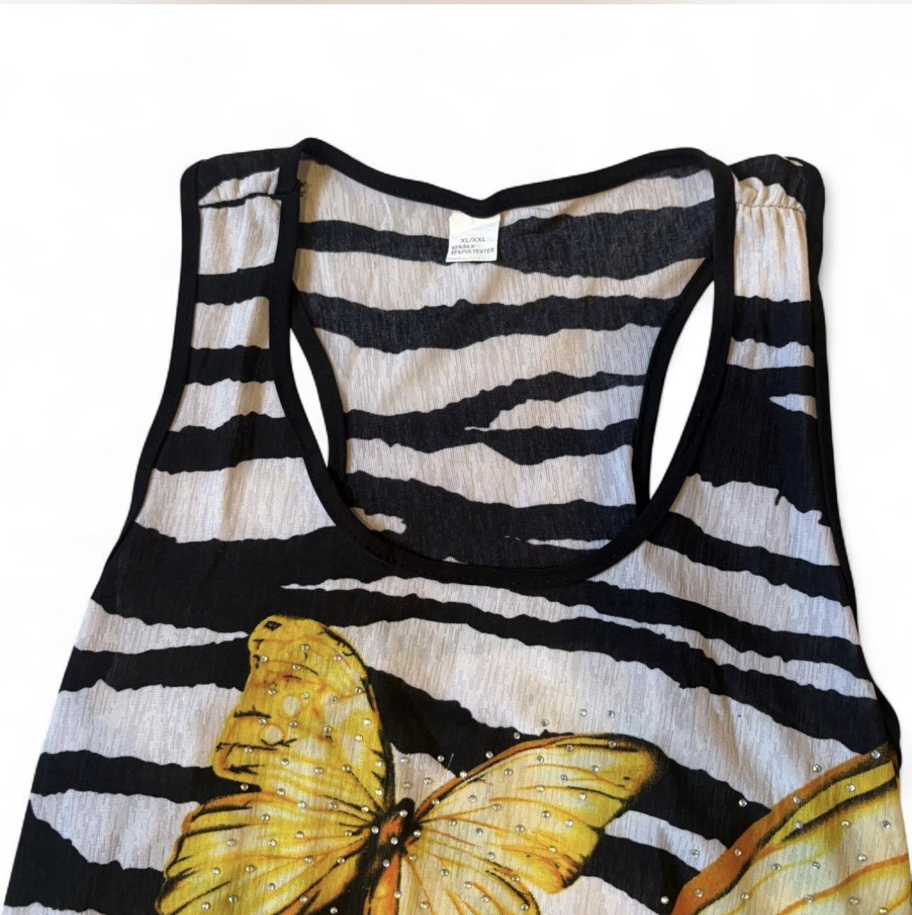 Women’s Zebra Stripe Butterfly Rhinestone Chiffon Mini Racerback Dress
