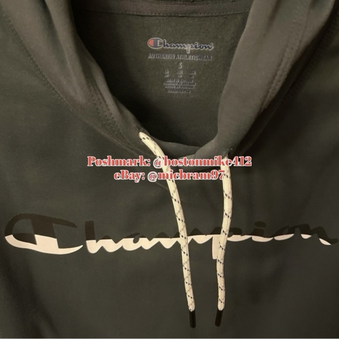 Champion Mens Game Day Logo Hoodie Fleece Sweatshirt CHARCOAL GRAY w Black White