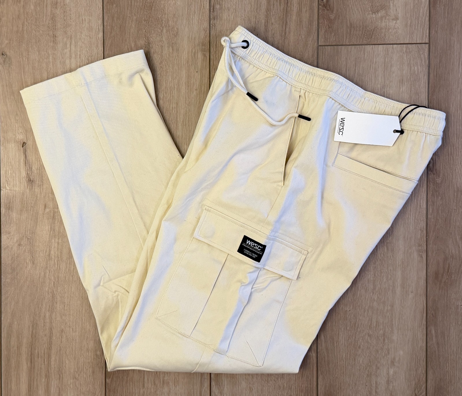 WeSC Open Bottom Cargo Pants Unisex Chino Style-Men M/Women L-Pale Yellow-NWT