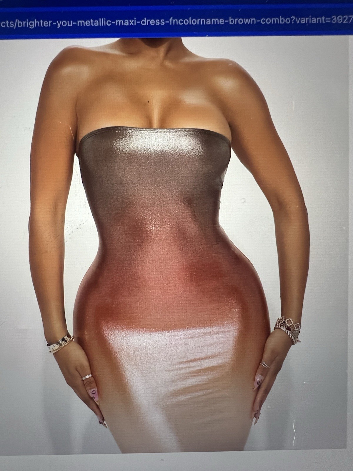 Womens Size M Brown Gold Ombre Metallic Strapless Bodycon Maxi Long Dress