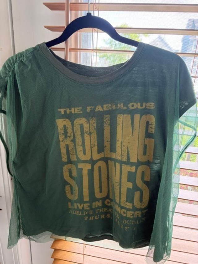 Pilcro Anthropologie Rolling Stones Tee with Mesh Overlay Large