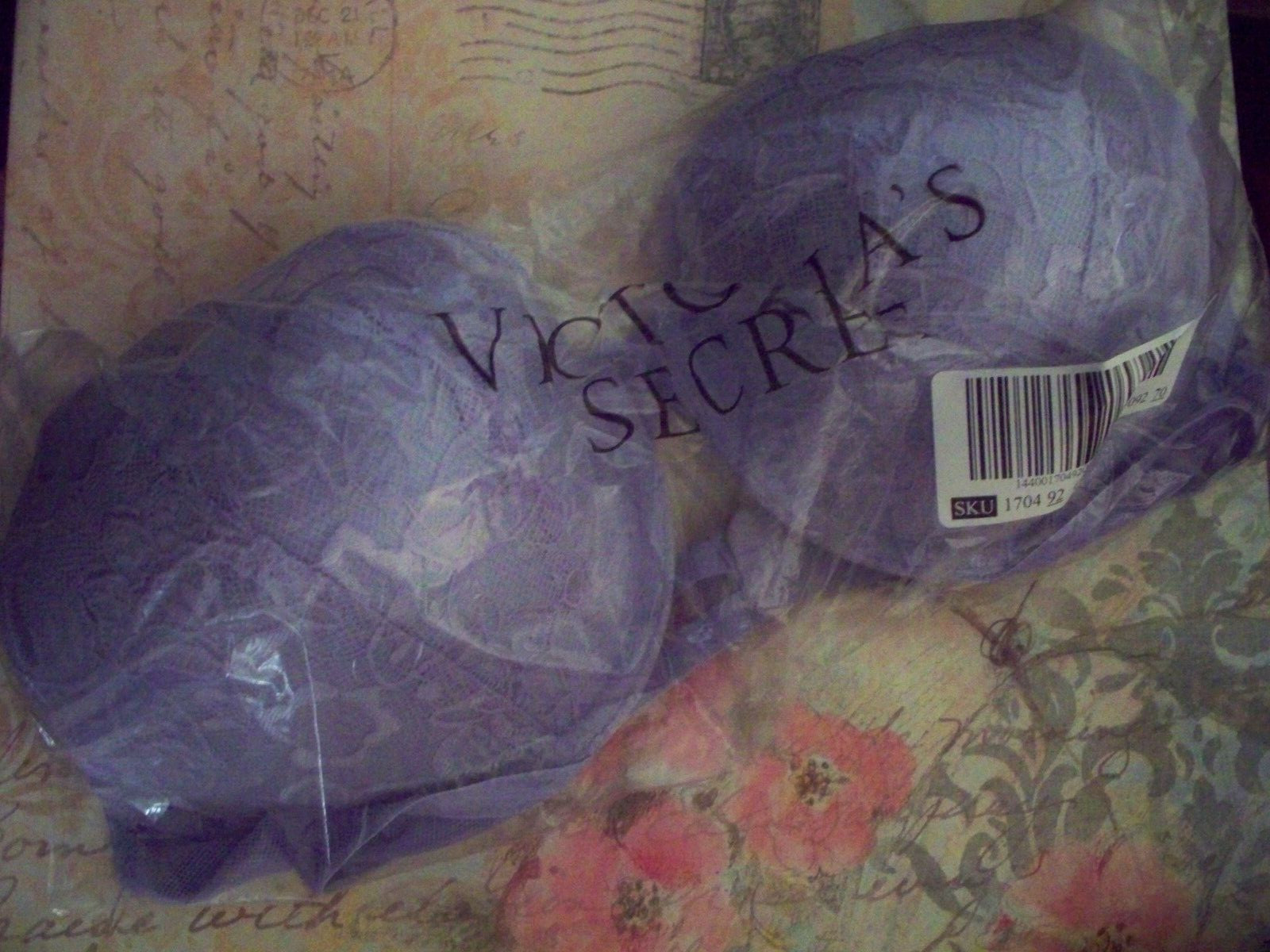 38C Lavender Lilac Floral LACE w Mesh Wings Victorias Secret Plunge PU UW Bra