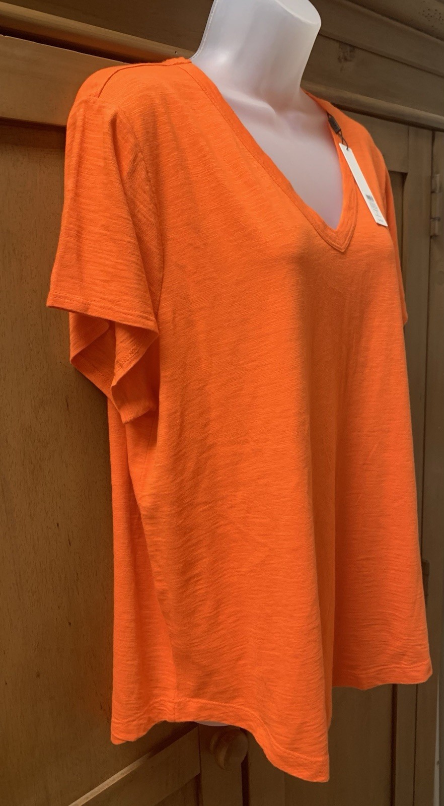 Chico’s Top Cotton Modal Slub V Neck Cap Sleeve Tee T-Shirt NWT $45 Blood Orange