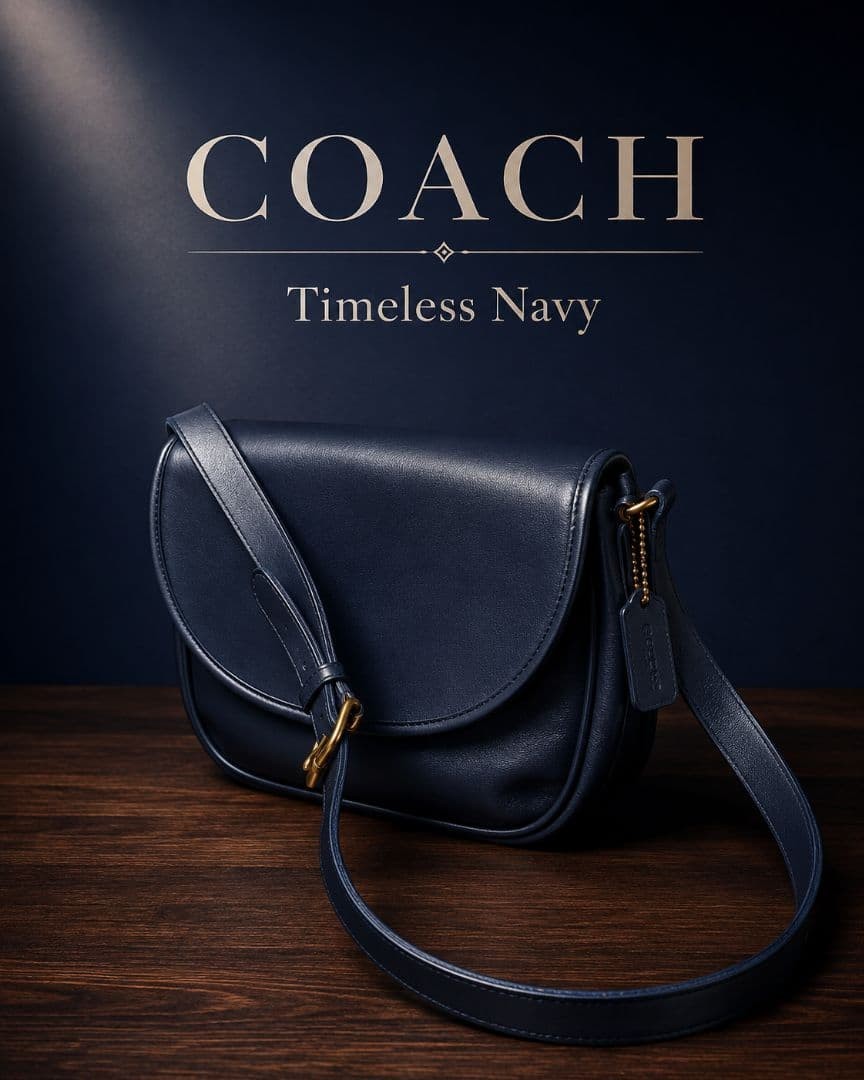 Coach Vintage Leather Shoulder Bag Navy 9.8×11.8×2.8in Used
