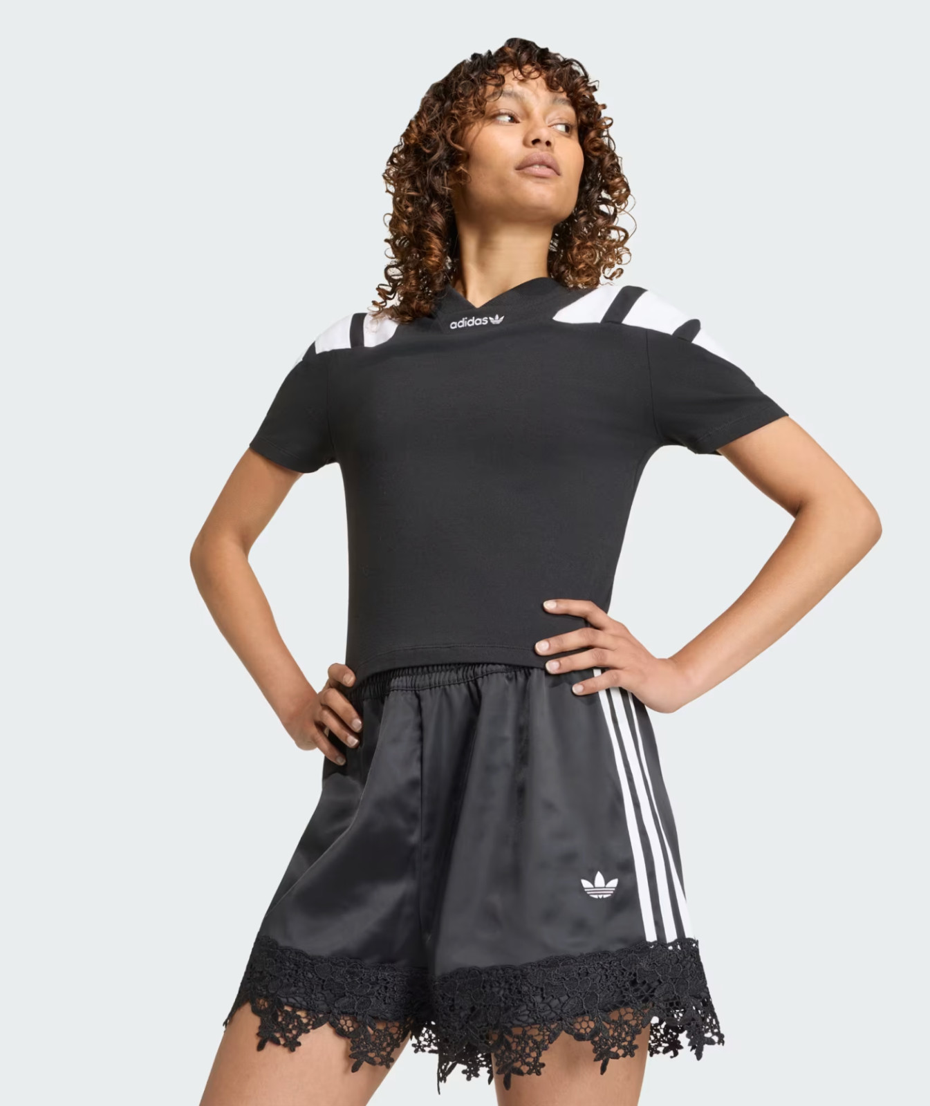 NWT Adidas Originals Satin Lace Shorts Women AsiaFit LD1813 Black_Tracking