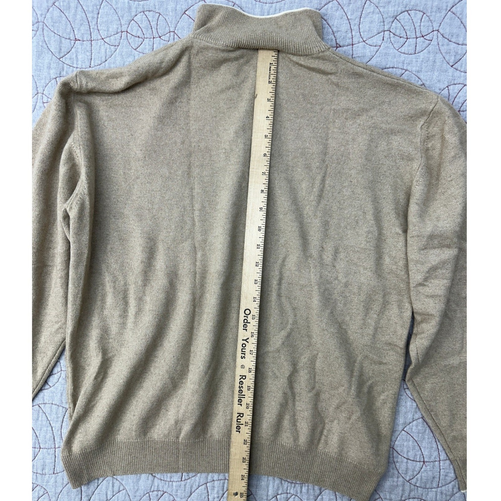 Hathaway Platinum 1/4 Zip Tan Luxury Silk Cashmere Sweater / Mens Medium