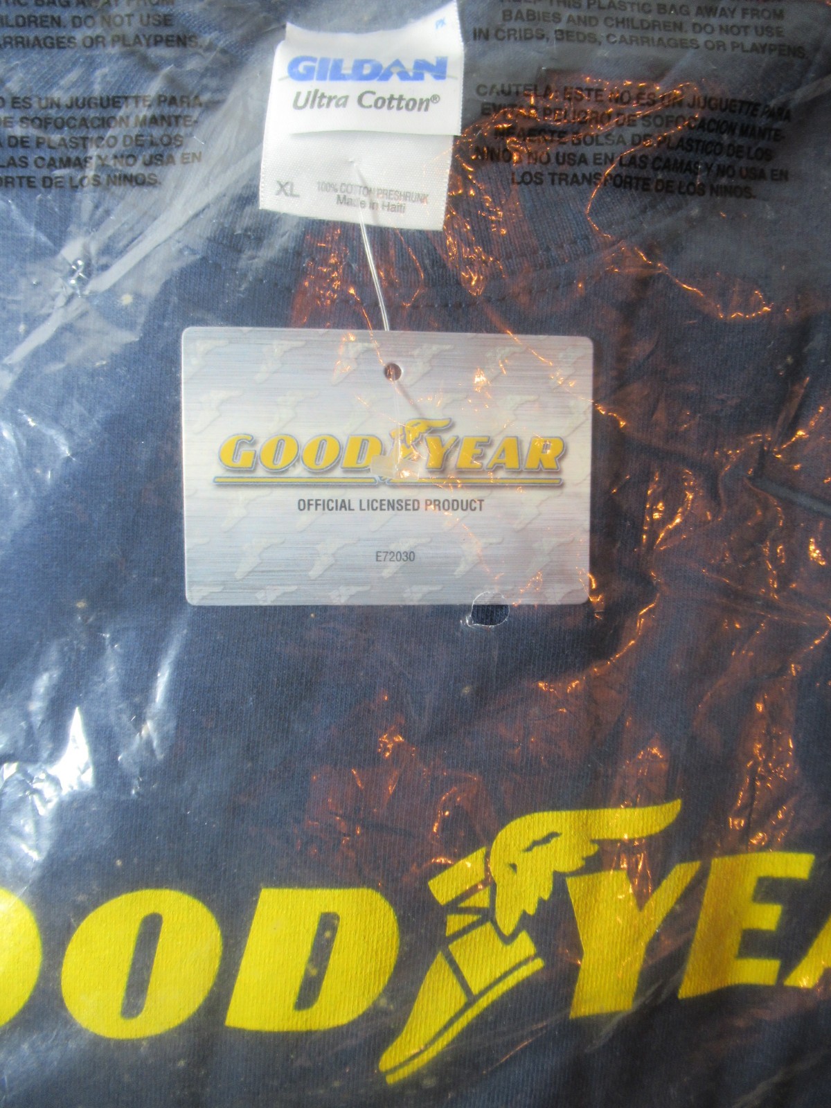 XL Vintage Goodyear Official New Navy T Shirt Yellow Winged Logo Gildan Cotton