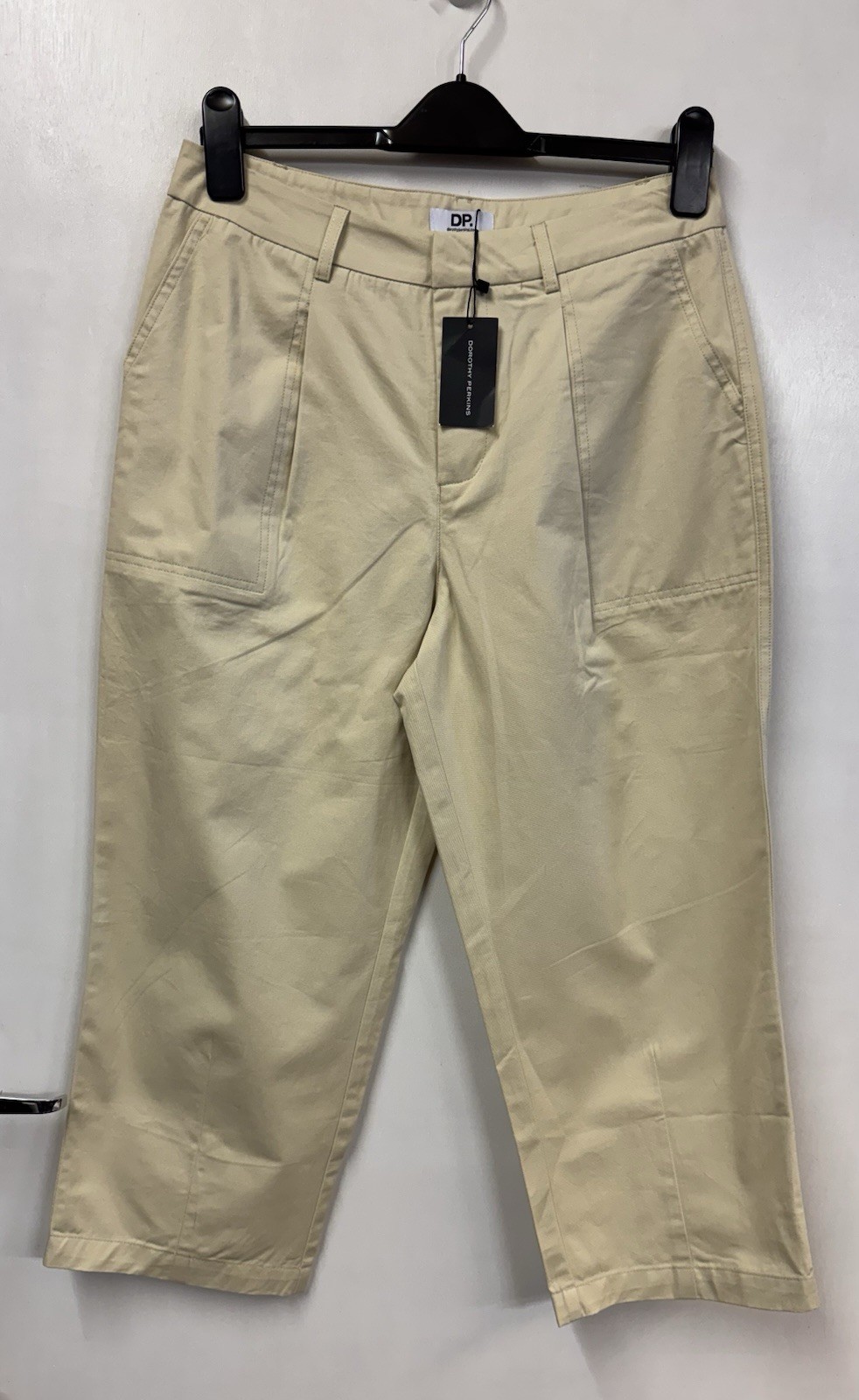 Dorothy Perkins Beige Crop Barrel Leg Chino Trousers Size 12 P BNWT