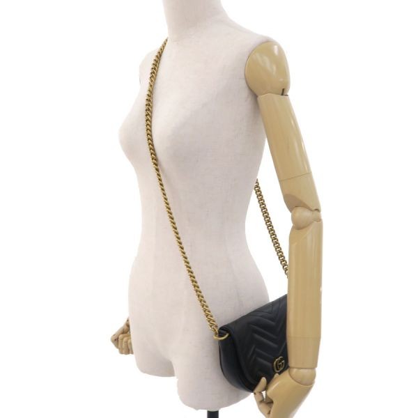 Gucci GG Marmont Half Moon Chain Shoulder Bag Black Leather Quilted 746431