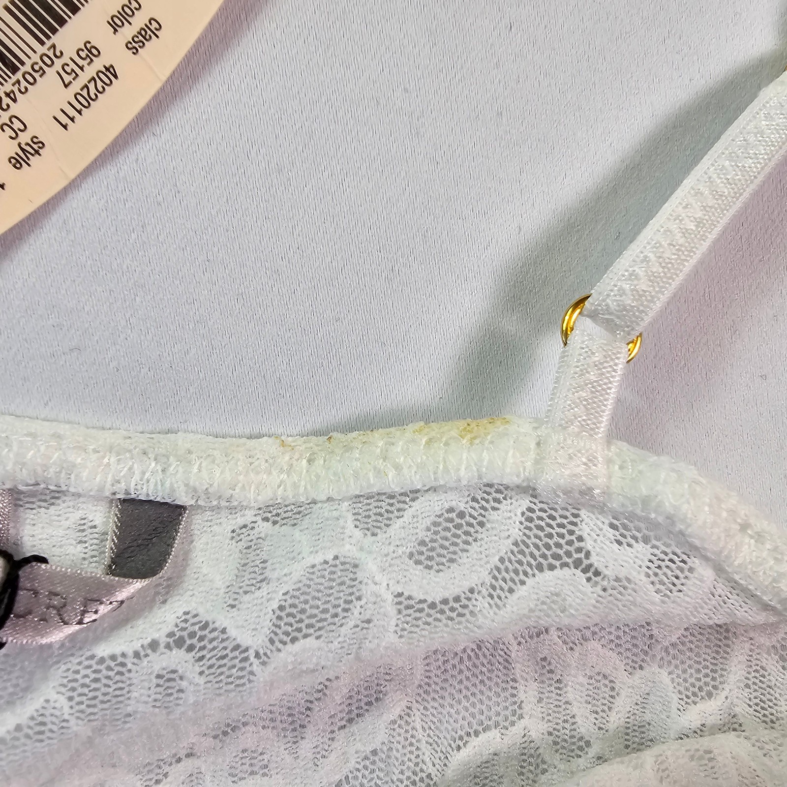 Victoria’s Secret Slip Dress Medium White Lace Sheer Mesh Chemise STAIN