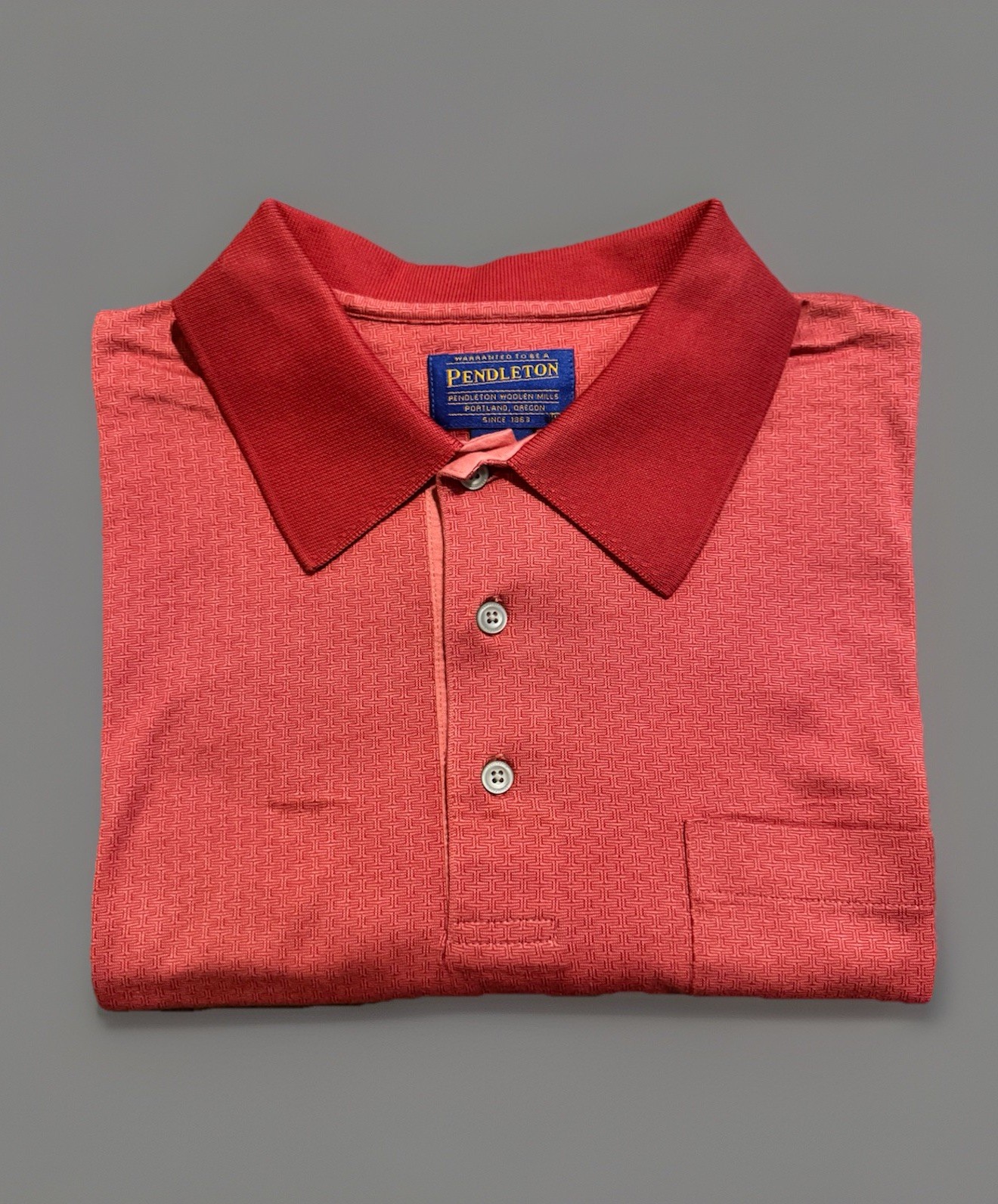 Pendleton Men’s Casual Polo Shirt Salmon Pink Size Large