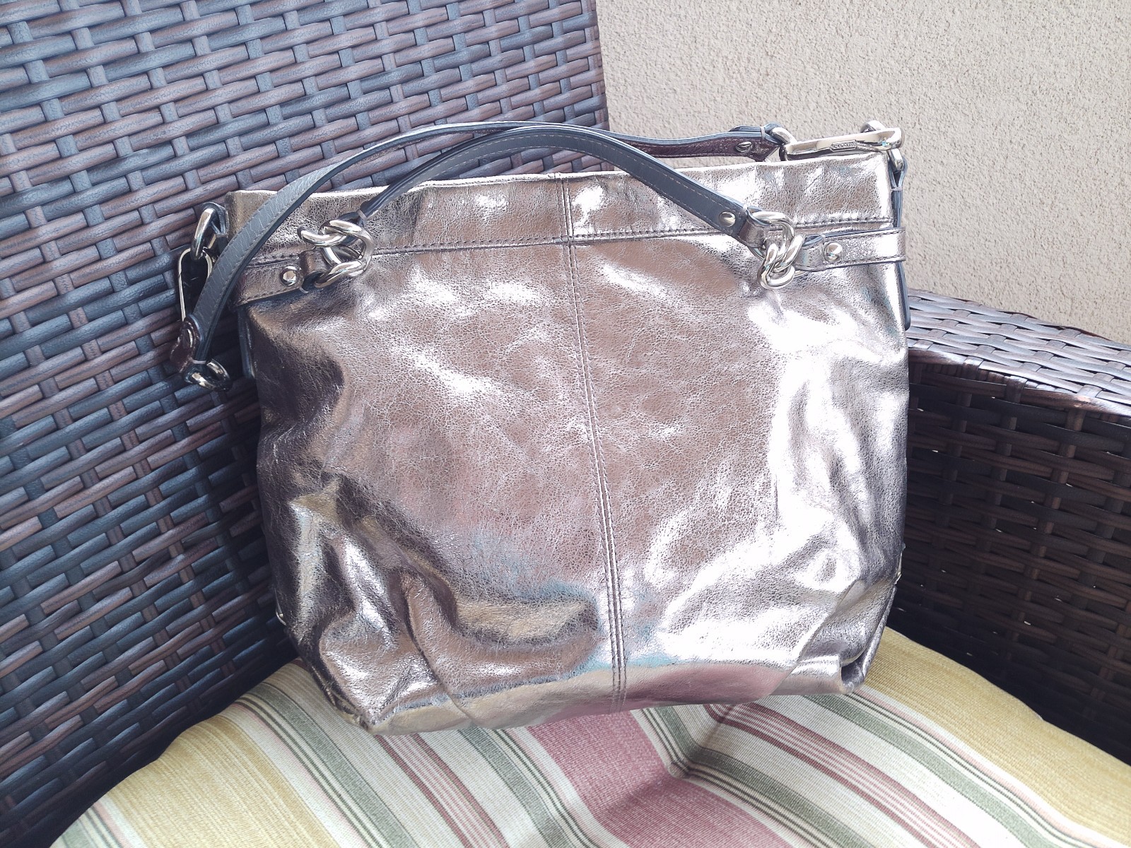 Coach Brooke F17165 Metallic Pewter Silver Leather Hobo Shoulder Bag