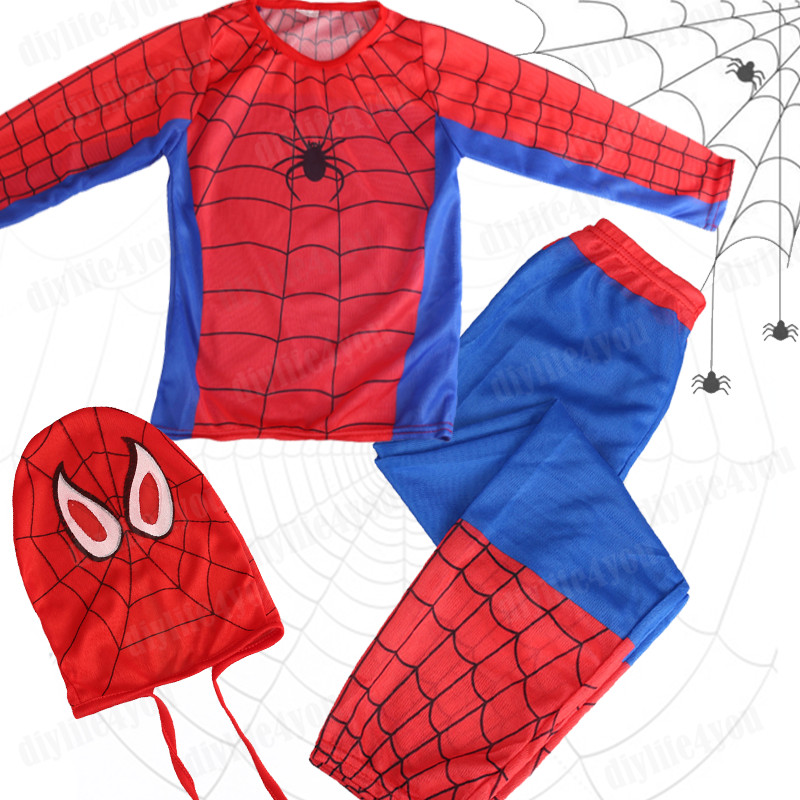 Kid SpiderMan Cosplay Costume Boys Tobey Maguire Outfit Jumpsuit Clothes 3-7Age