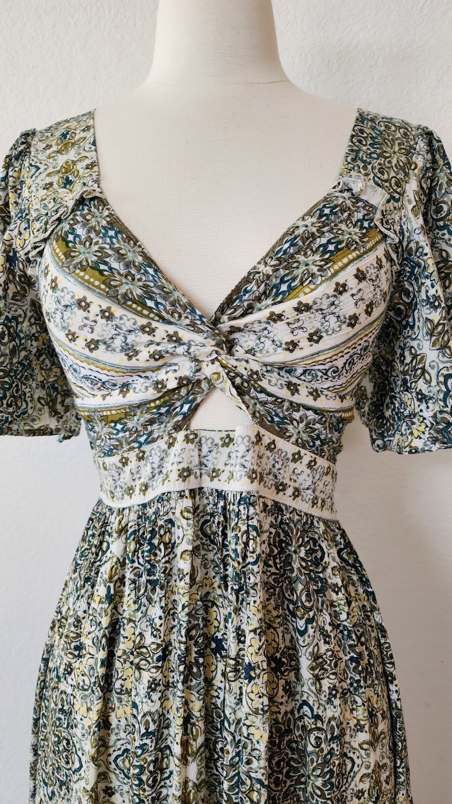 New Anthro Midi Dress Size Small Green Garden Coquette Cottage Boho Peasant