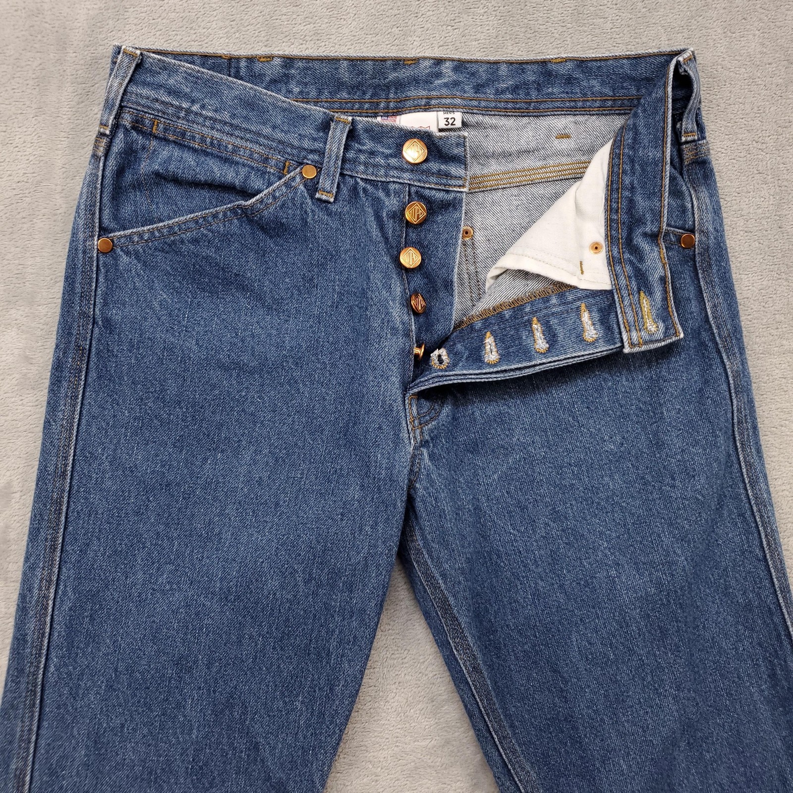 Topo Designs Jeans Mens 32 Blue Denim Button Fly Straight Leg Made in USA Casual