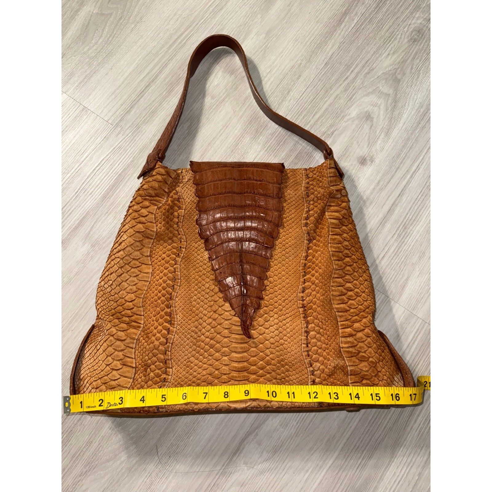 Carlos Falchi Python Crocodile Patchwork Tote Bag Brown Exotic Leather Handmade
