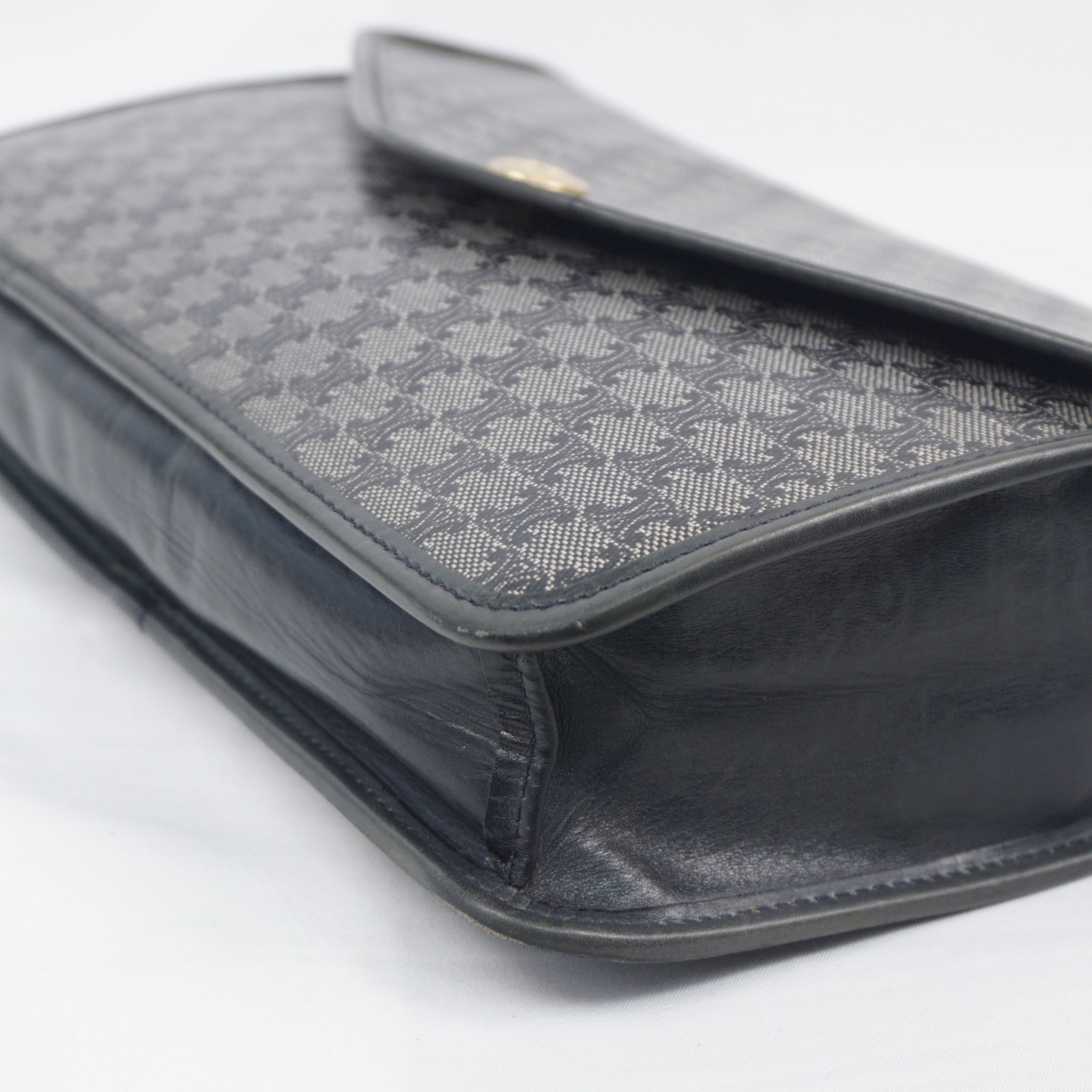CELINE Macadam Clutch Bag PVC Leather Dark Navy Black Vintage Old Celine Auth