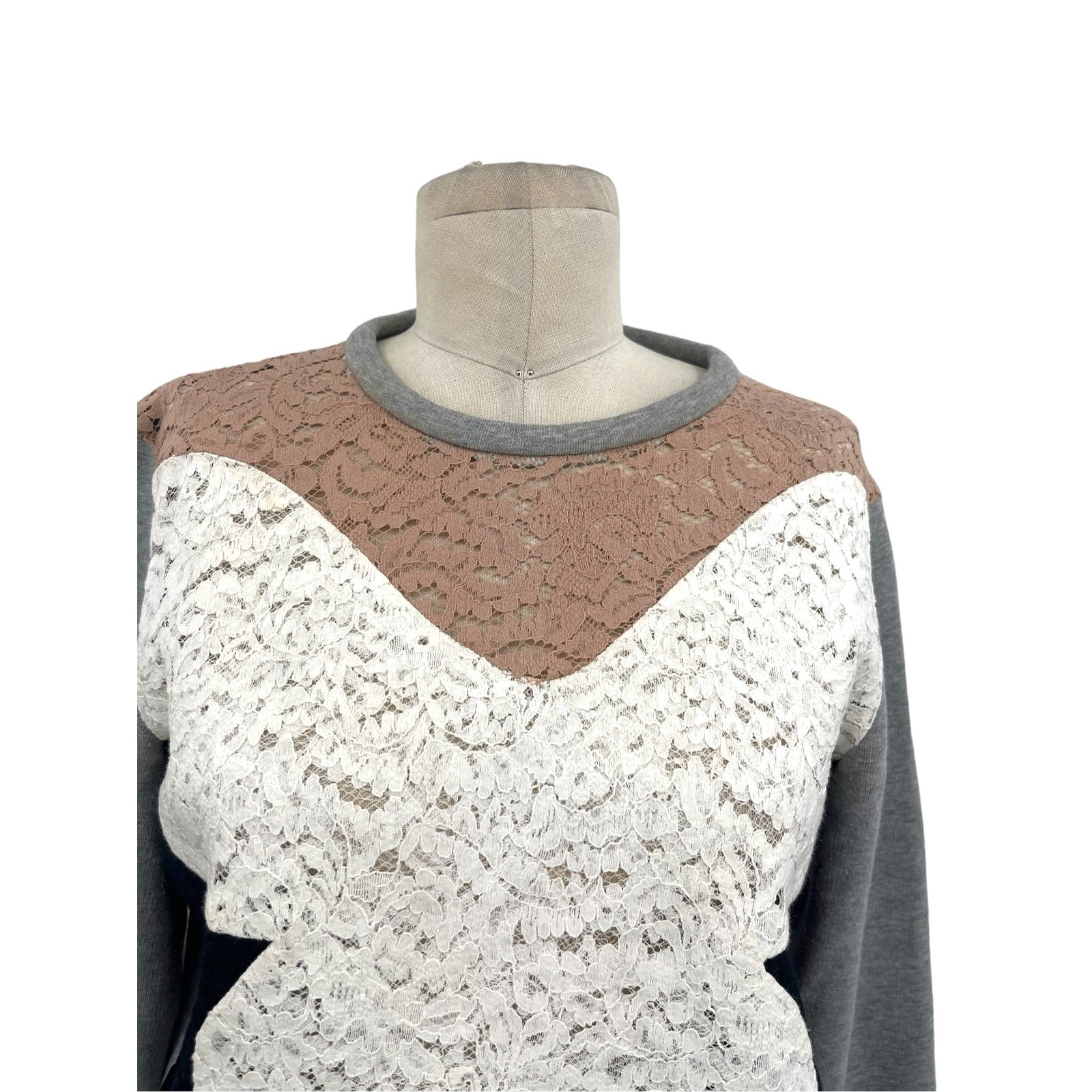 No 21 Lace Panel Sweatshirt Gray Keyhole Back Size 40 / US Small