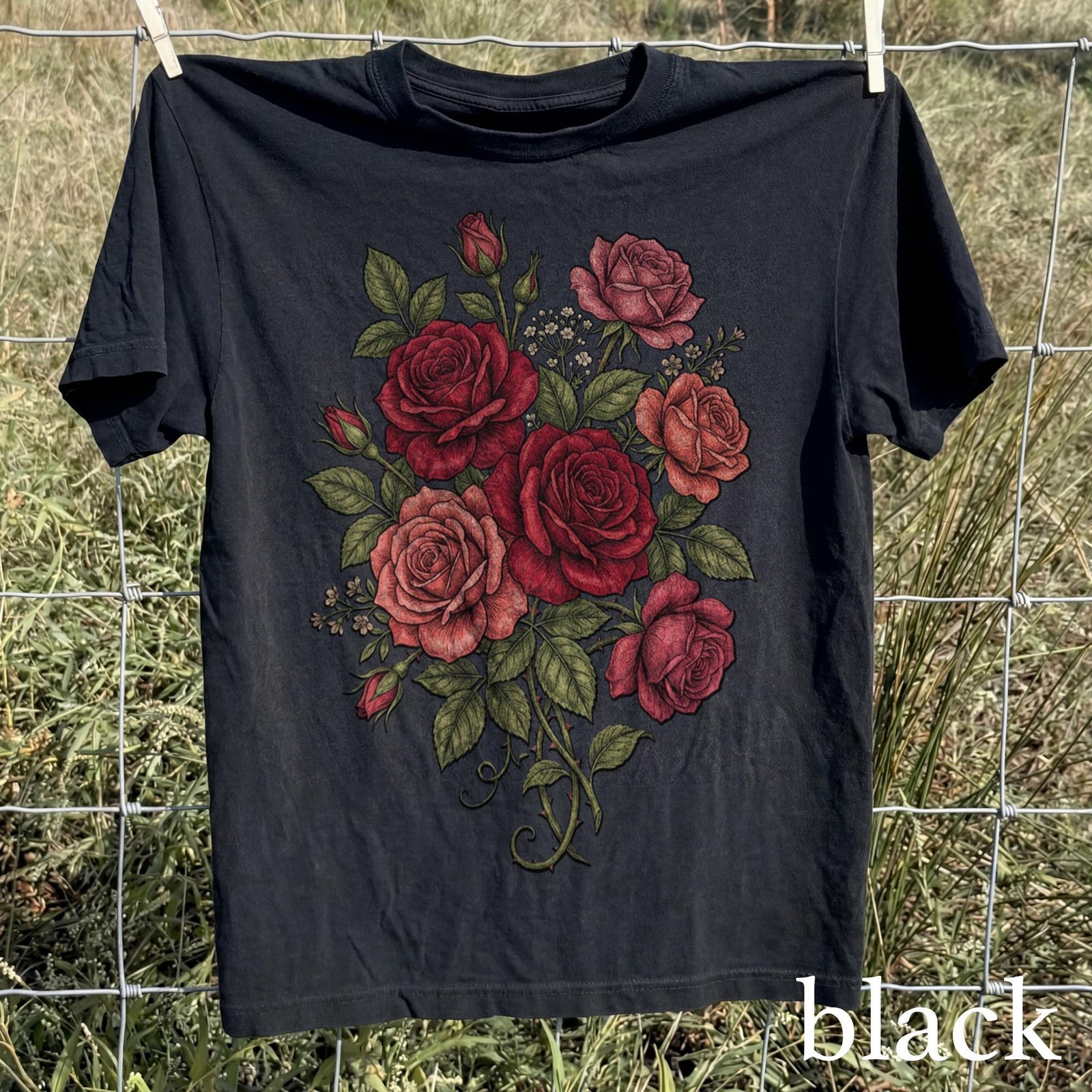 Retro Rose Graphic T-Shirt Vintage Floral Botanical Garden Tee