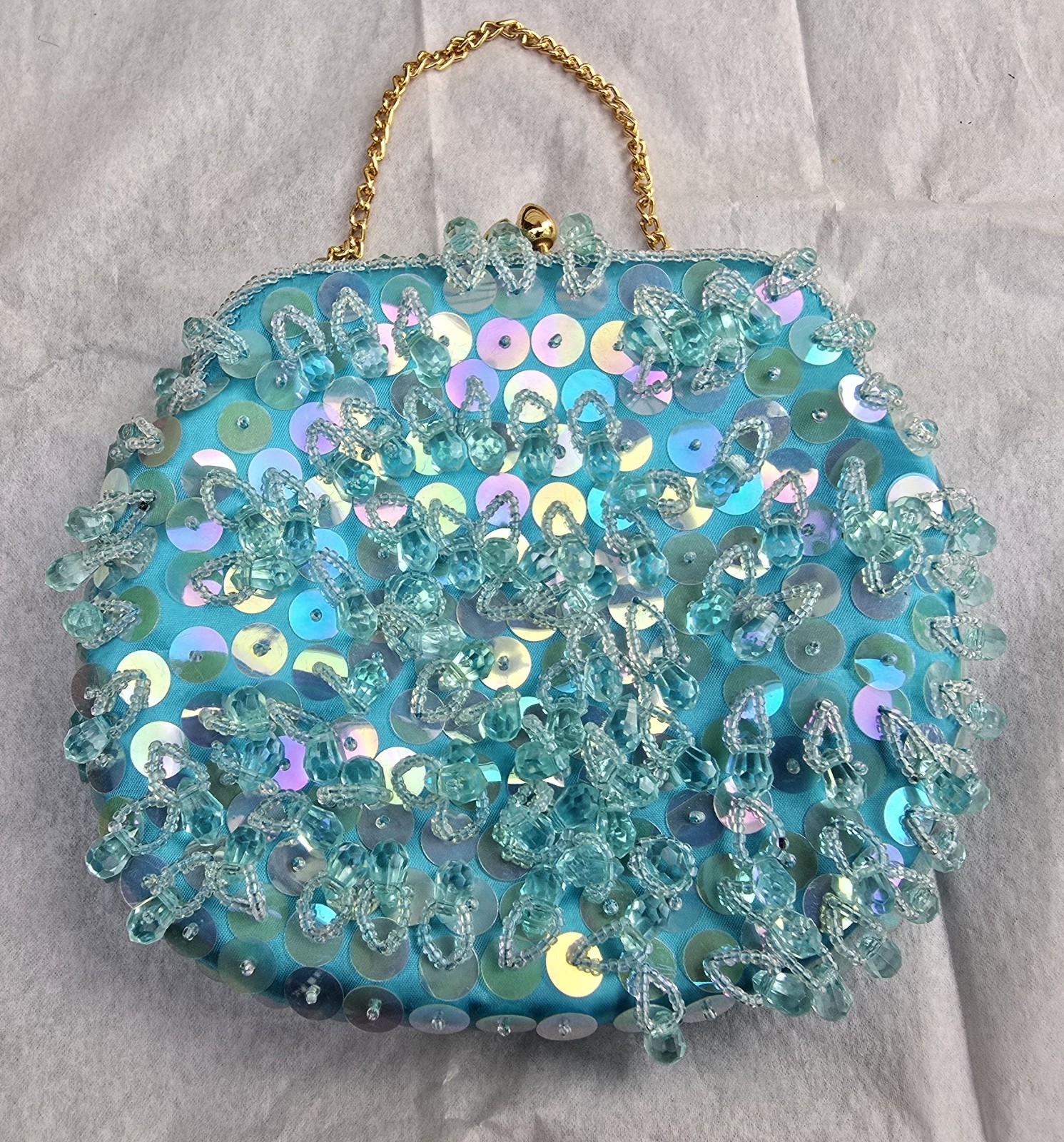 Vintage La Regale Clutch Beaded Style Purse with Sequins – Long Chain Strap
